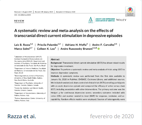 efeitos da estimulação transcraniana por corrente contínua na depressão